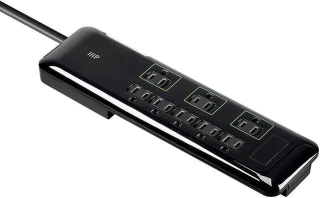 Alt view image 2 of 5 - Monoprice 8 Outlet Mini Surge Protector - 6 Feet - Black | Heavy Duty Cord | UL Rated 3,420 Joules With Grounded And Protected Light Indicator