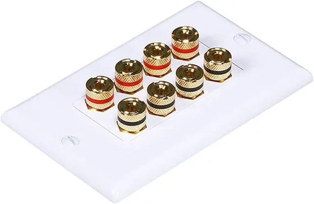 Main image of Monoprice High Quality Banana Binding Post Two-Piece Inset Wall Plate For 4 Speakers - Coupler Type