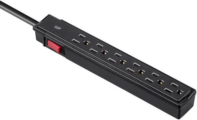 Alt view image 2 of 8 - Monoprice 6 Outlet Surge Protector Power Strip - 2 Feet - Black (2 Pack) Heavy Duty Cord | UL Rated, 201 Joules, 1800-watt capacity
