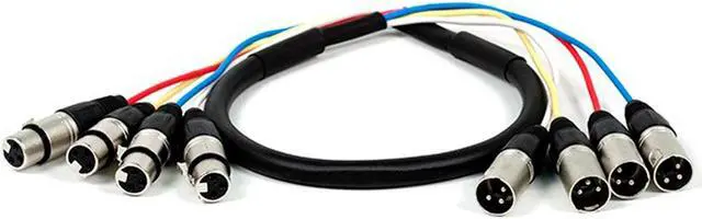 Main image of Monoprice 4-Channel XLR Male to XLR Female Snake Cable Cord - 3 Feet- Black/Silver With Metal Connector Housings Plastic And Rubber Cable Boots
