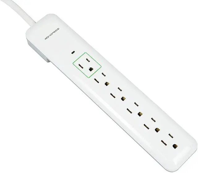 Main image of Monoprice Power & Surge - 6 Outlet Slim Surge Protector Power Strip - 3 Feet - - White | Cord UL Rated 540 Joules With Power/Circuit Breaker Switch
