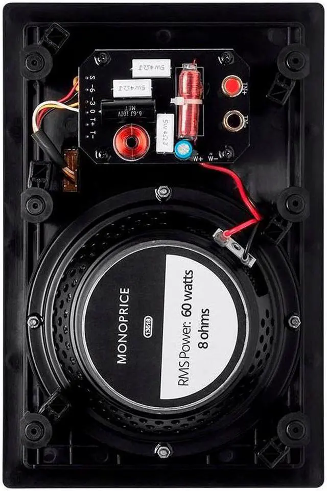 Alt view image 4 of 6 - Monoprice 2-Way Carbon Fiber In-Wall Speakers - 6.5in (Pair) With Paintable Magnetic Grille - Alpha Series