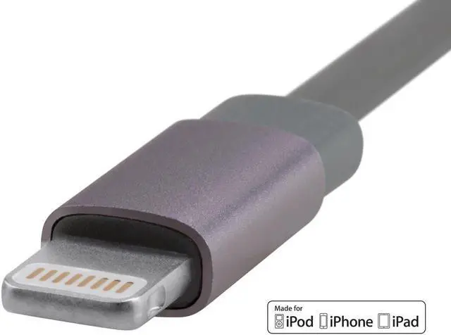Alt view image 3 of 6 - Monoprice Cabernet Series Apple MFi Certified Flat Lightning to USB Charge & Sync Cable, 3ft Gray for iPhone X, 8, 8 Plus, 7, 7 Plus, 6, 6 Plus, 5S