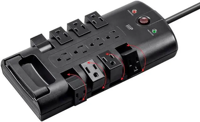 Alt view image 2 of 8 - Monoprice 12 Outlet Rotating Surge Protector Power Block / Strip - 10 Feet - Black | Heavy Duty Cord | UL Rated, 4,320 Joules With Grounded And Protected Light Indicator