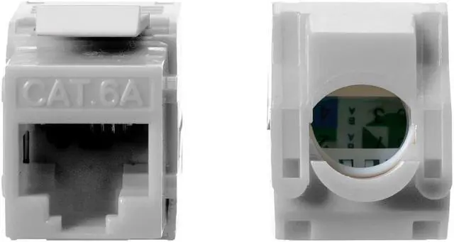 Alt view image 2 of 6 - Monoprice Cat6A RJ45 Toolless 180-Degree Keystone Jack for 22-24AWG Solid Wire, White