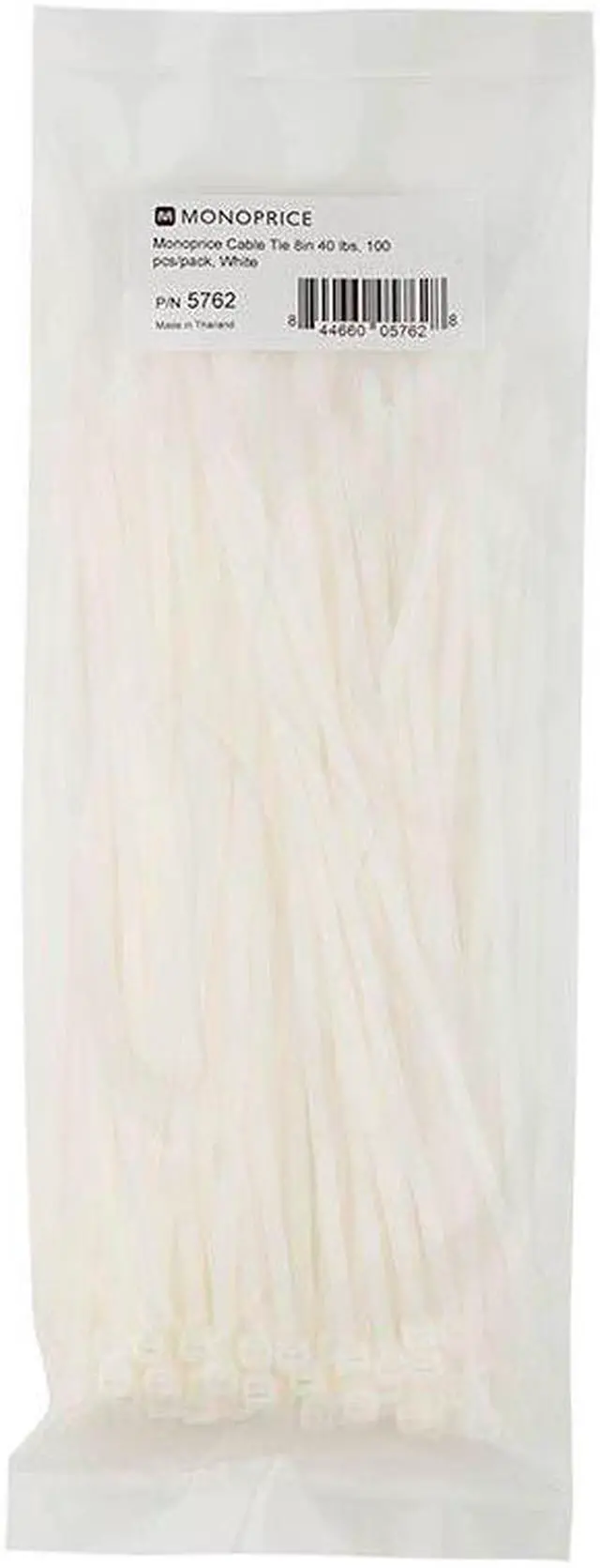 Main image of 8-inch Cable Tie, 100pcs/Pack, 40 lbs Max Weight - White