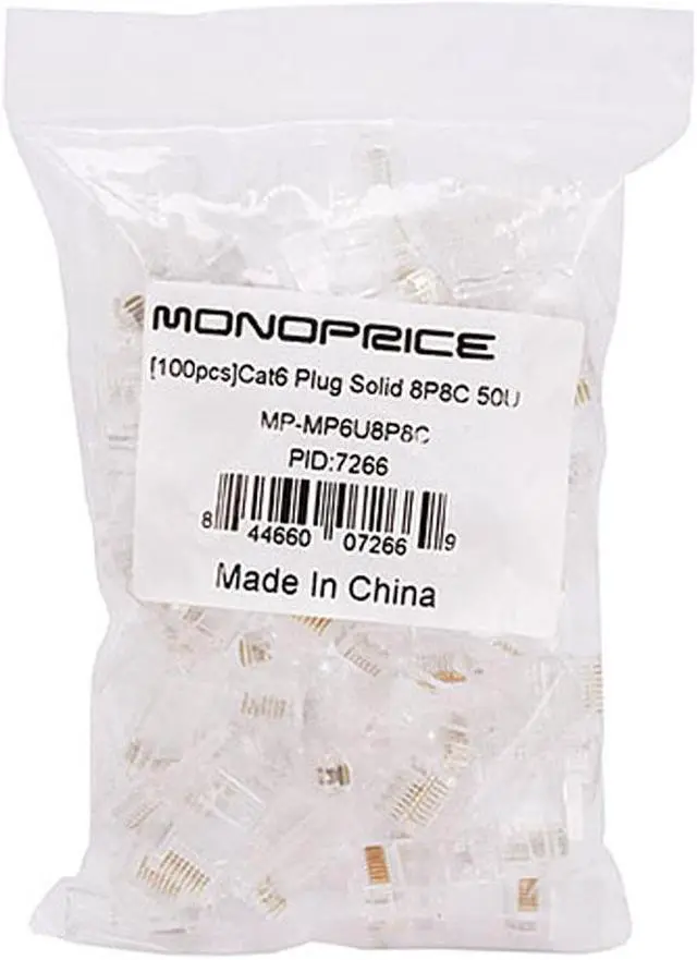 Main image of Monoprice 100-pcs RJ45 Modular Plug for Cat6 Solid Cable