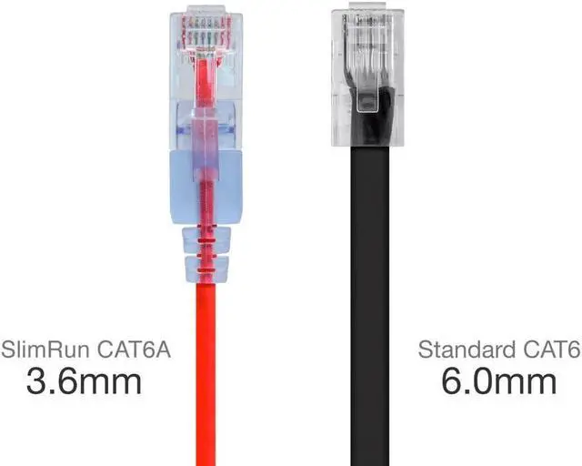 Alt view image 3 of 6 - Monoprice SlimRun Cat6A Ethernet Patch Cable - Network Internet Cord - RJ45, Stranded, UTP, Pure Bare Copper Wire, 30AWG, 2ft, Red, 10-Pack