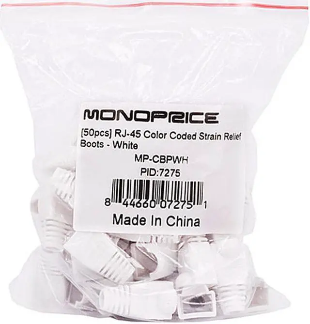 Alt view image 3 of 4 - Monoprice RJ45 Strain Relief Boots, 50 pcs/pack, White