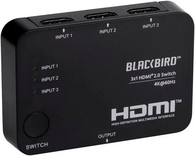 Alt view image 6 of 14 - Monoprice Blackbird 4K 3x1 HDMI 2.0 Slim Switch - Black |4k @ 60Hz, HDCP 2.2 Compliant, HDR, Dolby TrueHD Support And IR Remote Control