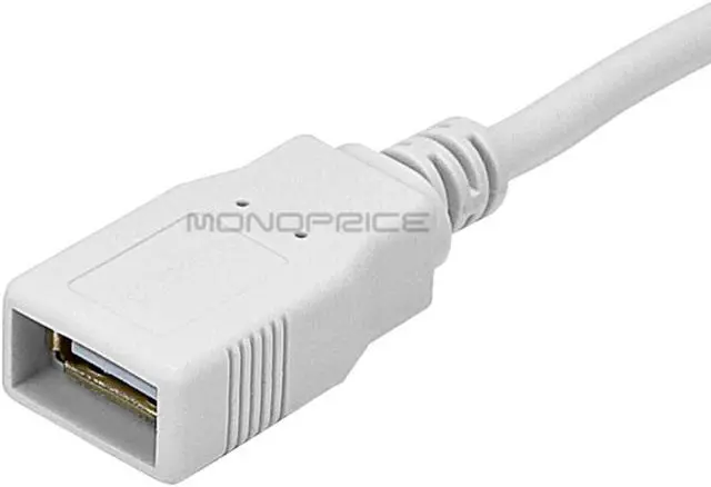 Alt view image 3 of 6 - Monoprice USB 2.0 Extension Cable - 1.5 Feet - White | USB Type-A to USB Type-A Female, 28/24AWG, Gold Plated