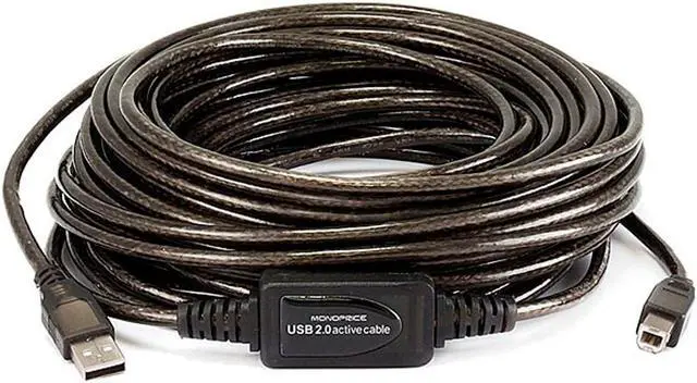 Main image of Monoprice USB 2.0 Cable - 49 Feet - Black | USB Type-A to USB Type- B, Active, 28/24AWG