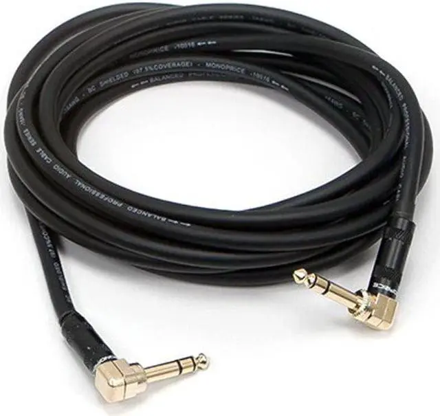 Alt view image 2 of 7 - Monoprice Pro Audio Cable - 15 Feet - Black | 1/4 Inch (TRS) Right Angle Male to Male Right Angle 16AWG Cable Cord (Gold Plated) - Premier Series