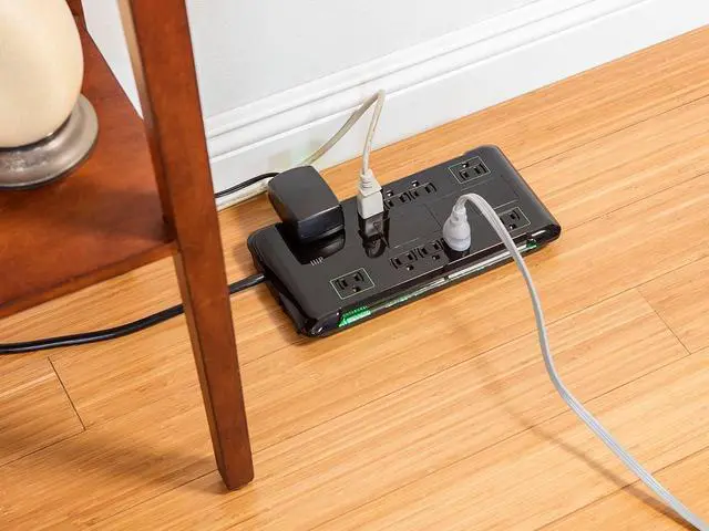 Alt view image 14 of 14 - Monoprice 12 Outlet Slim Surge Protector Power Strip - 10 Feet - Black | Heavy Duty Cord | UL Rated, 4,230 Joules With Grounded And Protected Light Indicator