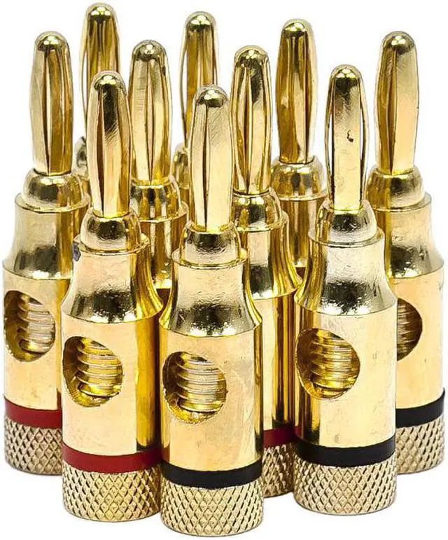 Main image of Monoprice High Quality Gold Plated Speaker Banana Plugs – 5 Pairs – Open Screw Type, For Speaker Wire, Home Theater, Wall Plates And More