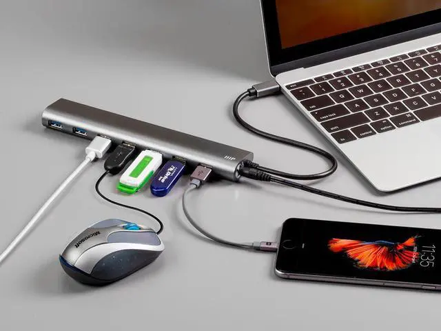 Alt view image 8 of 9 - Monoprice 7 Port USB-C Hub - Aluminum, SuperSpeed Transfer Rates, Compatible With Apple MacBook, Google Chromebook & More