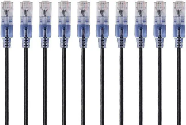 Alt view image 6 of 7 - Monoprice SlimRun Cat6A Ethernet Patch Cable - Network Internet Cord - RJ45, 550Mhz, UTP, Pure Bare Copper Wire, 10G, 30AWG, 14ft, Black, 10-Pack