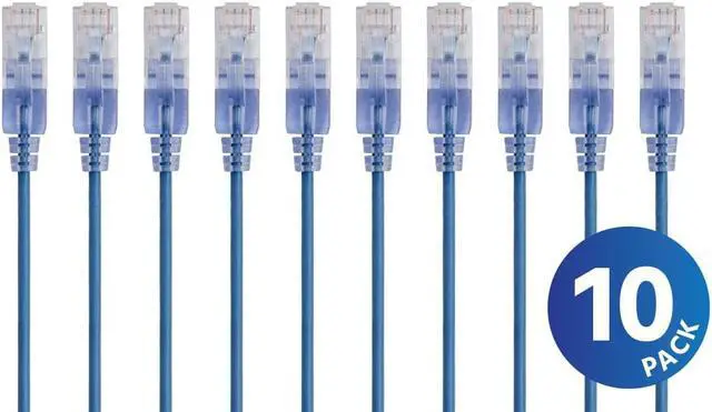 Main image of Monoprice Cat6A Ethernet Network Patch Cable - 30 Feet - Blue | 10-Pack, 10G - SlimRun Series