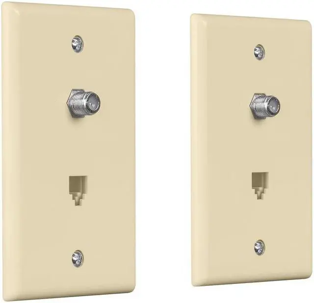 Alt view image 2 of 5 - Monoprice Combo Phone/Video Jack Plate, Ivory, 2-pack