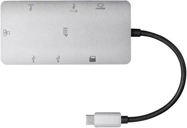Alt view image 4 of 13 - Monoprice USB-C To HDMI Adapter - Aluminum Body With Gigabit Ethernet, 3-Port USB 3.0, SD/MicroSD Reader, USB-C 100W, Power Delivery 3.0 Ports