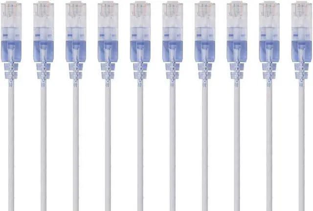 Main image of Monoprice SlimRun Cat6A Ethernet Patch Cable - Network Internet Cord - RJ45, 550Mhz, UTP, Pure Bare Copper Wire, 10G, 30AWG, 10ft, White, 10-Pack