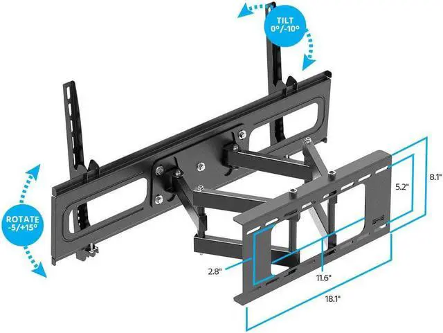 Alt view image 8 of 15 - Monoprice Articulating HDTV Wall Mount Bracket (max 132 lbs, 37~63", VESA 100x100~820x410)