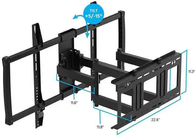 Alt view image 3 of 15 - Monoprice Premium Full Motion TV Wall Mount Bracket Low Profile For 60" To 100" TVs up to 176lbs, Max VESA 900x6