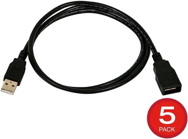 Main image of Monoprice USB Type-A to USB Type-A Female 2.0 Extension Cable - 3 Feet - Black (5 Pack) 28/24AWG, Gold Plated Connectors