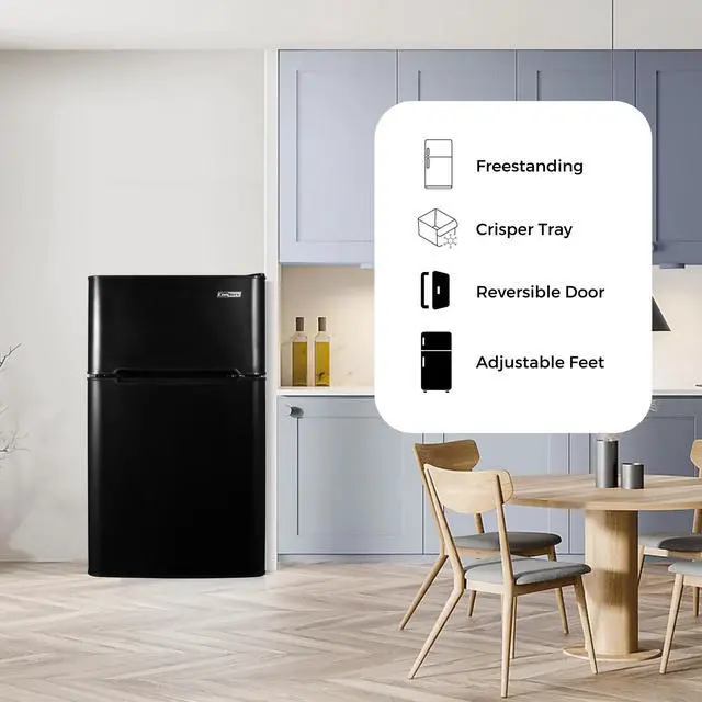 Alt view image 3 of 6 - ConServ 3 cu.ft 2 Door Mini Freestanding Refrigerator with Freezer in Black