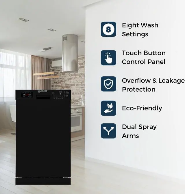 Alt view image 6 of 7 - Equator 18" Built-In Dishwasher w/ Front Control 10 Place Settings, Energy Star, Made in Europe