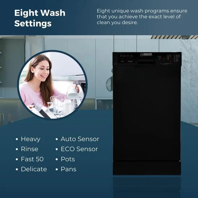 Alt view image 5 of 7 - Equator 18" Built-In Dishwasher w/ Front Control 10 Place Settings, Energy Star, Made in Europe