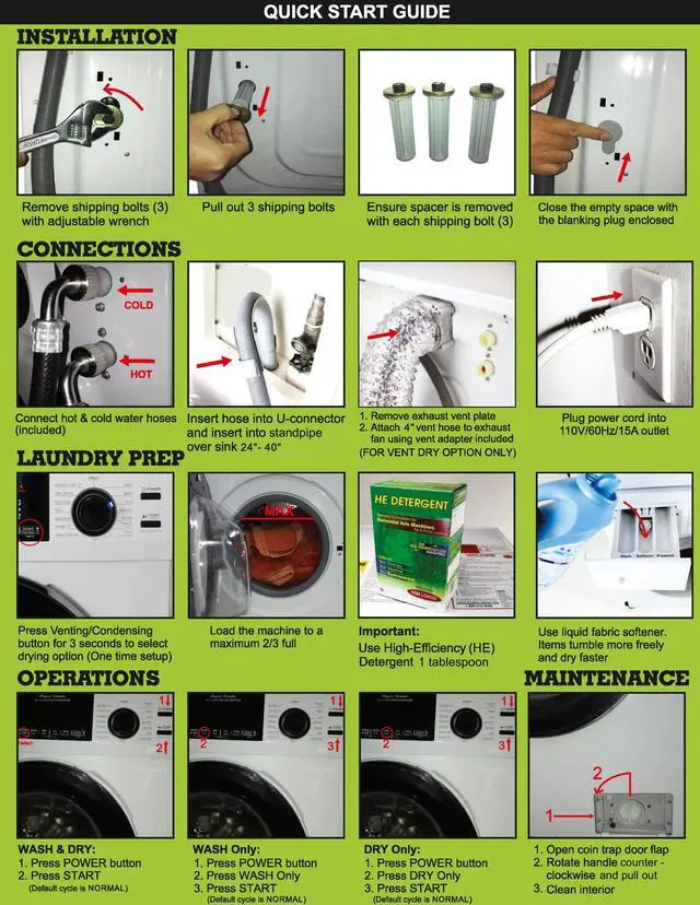 Alt view image 6 of 7 - Equator Digital Compact 110V Vented/Ventless 18 lbs Combo Washer Dryer 1400 RPM