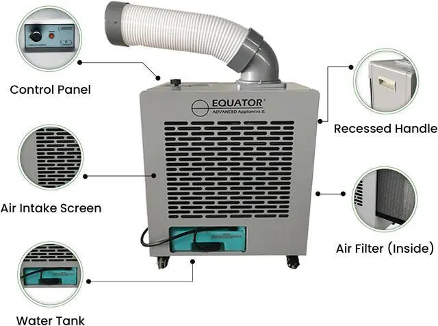 Alt view image 2 of 7 - Equator 7000 BTU Silver Outdoor Spot Air Conditioner - Waterproof with Casters