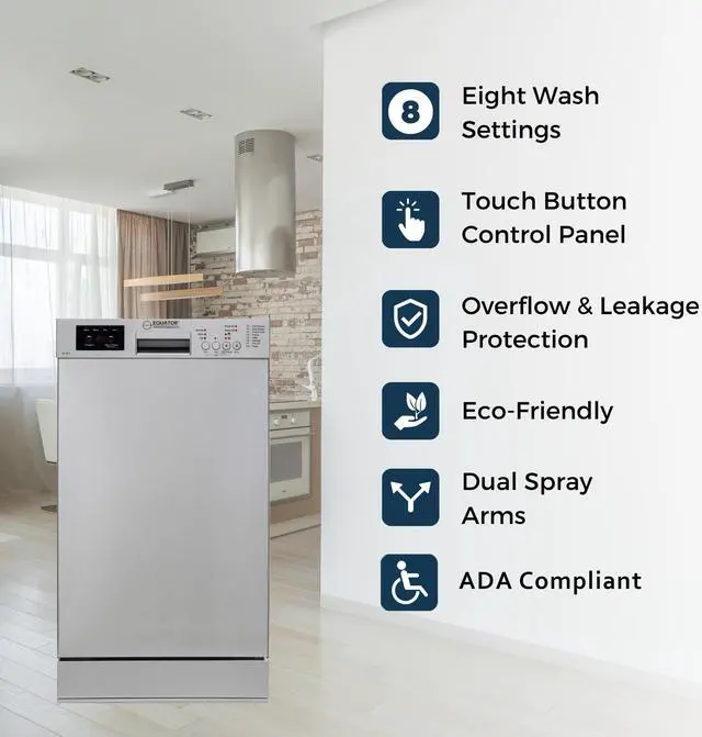 Alt view image 6 of 7 - Equator 18" Built-In Dishwasher w/ Front Control 10 Place Settings, Energy Star, Made in Europe,