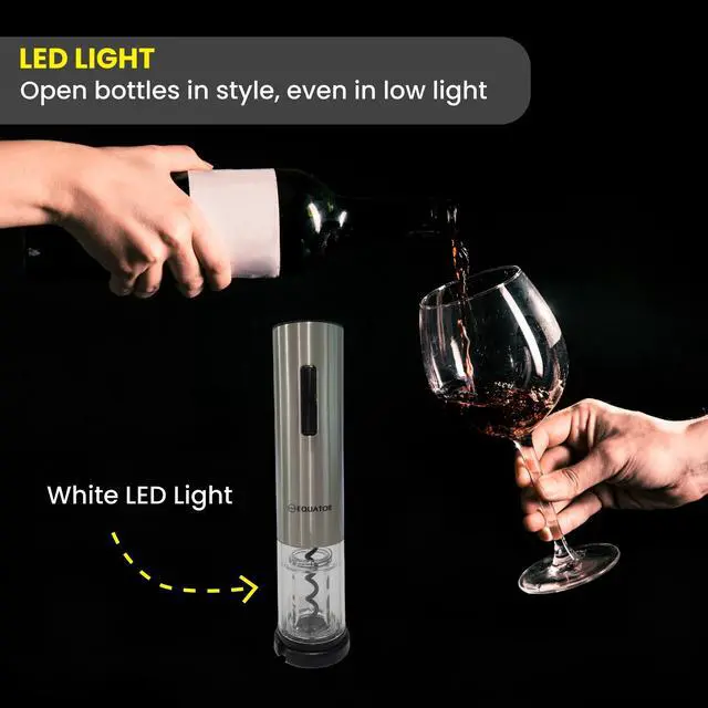 Alt view image 4 of 7 - Equator Wine Bottle Opener Cordless RECHARGEABLE with DC Adapter Stainless