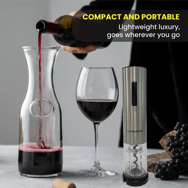 Alt view image 7 of 7 - Equator Wine Bottle Opener Cordless RECHARGEABLE with DC Adapter Stainless