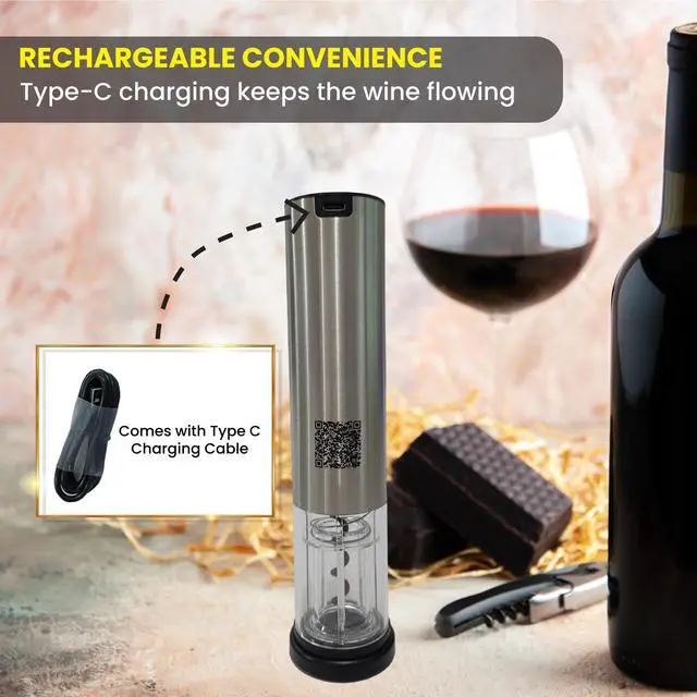 Alt view image 6 of 7 - Equator Wine Bottle Opener Cordless RECHARGEABLE with DC Adapter Stainless