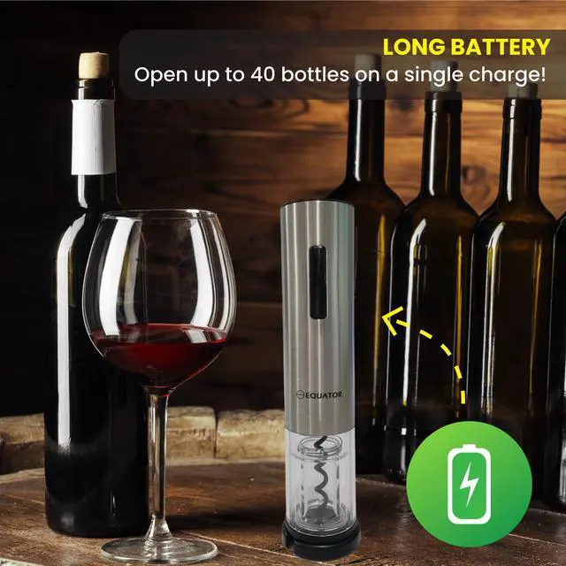 Alt view image 5 of 7 - Equator Wine Bottle Opener Cordless RECHARGEABLE with DC Adapter Stainless