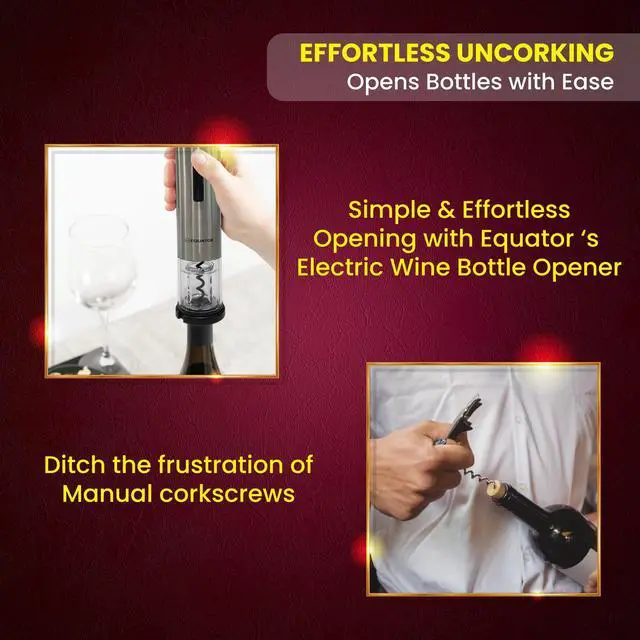 Alt view image 2 of 7 - Equator Wine Bottle Opener Cordless RECHARGEABLE with DC Adapter Stainless