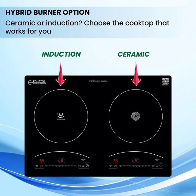 Alt view image 6 of 7 - Equator 20" Electric Any Cookware Compatible Induction+Ceramic 2 Burner Cooktop with 9 Power 110V