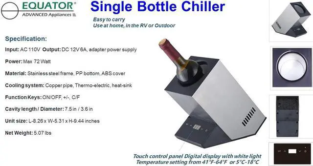 Alt view image 6 of 7 - Equator Single Bottle Chiller Wine-Champagne-Water 110V AC/12V DC