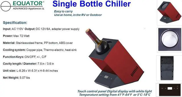 Alt view image 2 of 7 - Equator Single Bottle Chiller Wine-Champagne-Water White 110V AC/12V DC