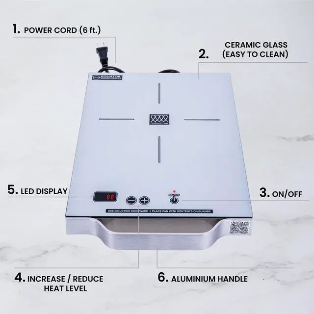 Alt view image 3 of 7 - Equator 11" Portable One-Burner Induction Cooktop LIGHT AlumInum Handle 110V in Silver