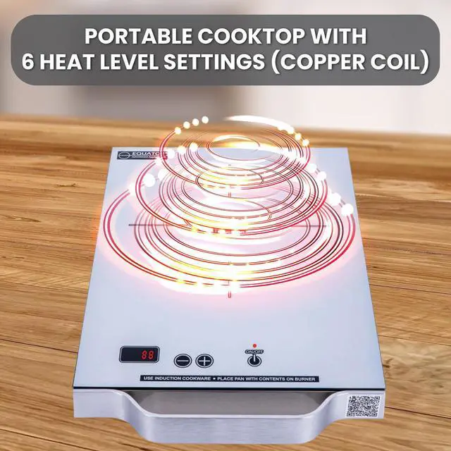 Alt view image 5 of 7 - Equator 11" Portable One-Burner Induction Cooktop LIGHT AlumInum Handle 110V in Silver