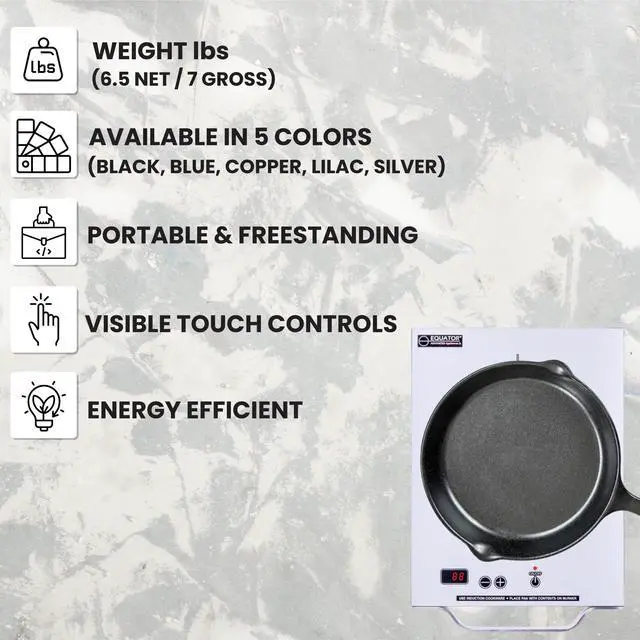 Alt view image 4 of 7 - Equator 11" Portable One-Burner Induction Cooktop LIGHT AlumInum Handle 110V in Silver