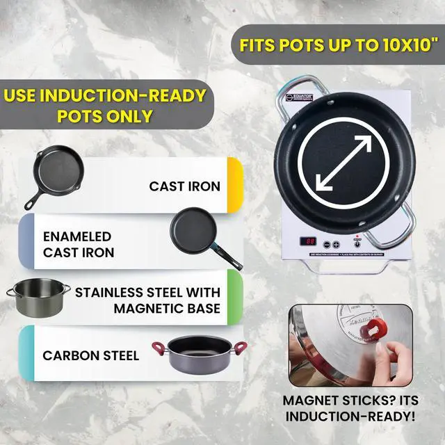 Alt view image 7 of 7 - Equator 11" Portable One-Burner Induction Cooktop LIGHT AlumInum Handle 110V in Silver