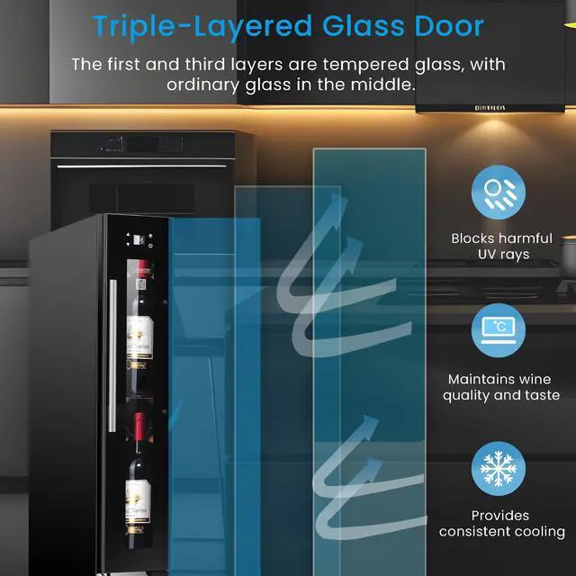 Alt view image 3 of 7 - Equator 9 Bottles Wine Refrigerator 1-Zone Freestanding/Builtin 7 Color LED 110V