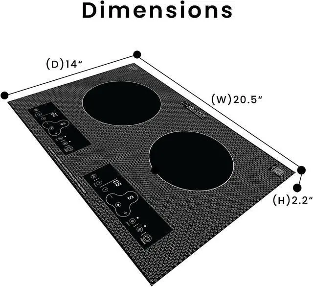 Alt view image 5 of 7 - Equator 20" Built-In/Freestanding 2 Burner HORIZONTAL Induction Cooktop 110V