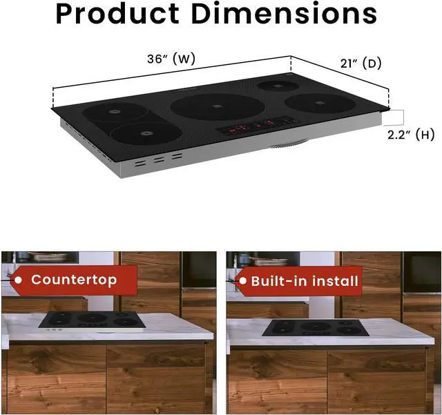 Alt view image 2 of 7 - Equator Design 36" Electric Any Cookware Compatible Induction+Ceramic 5 Burner Cooktop 220V
