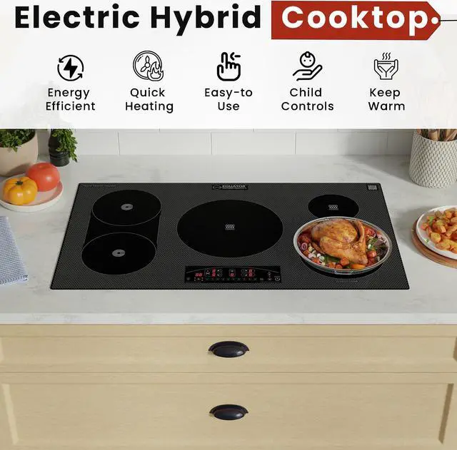 Alt view image 4 of 7 - Equator Design 36" Electric Any Cookware Compatible Induction+Ceramic 5 Burner Cooktop 220V